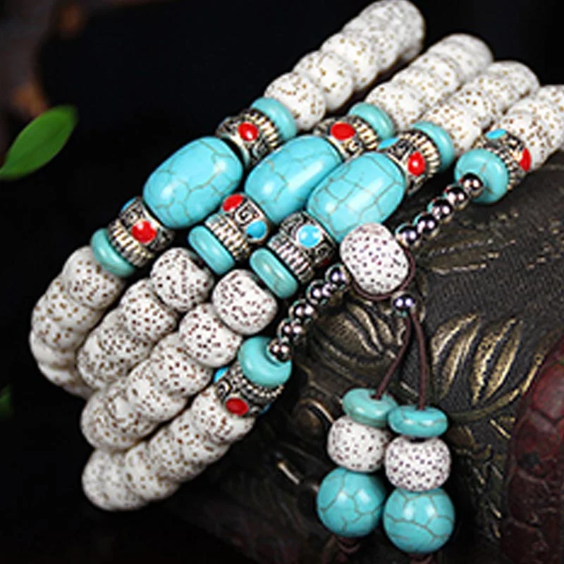 Bodhi Seed Turquoise 108 Beads Blessing Protection Bracelet Mala