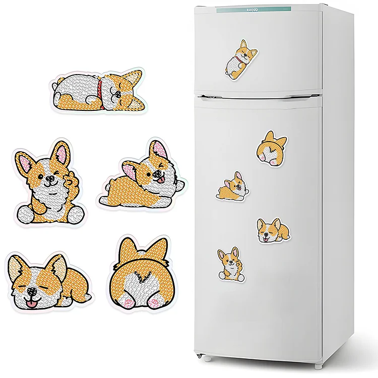 5Pcs Diamond Painting Refrigerator Magnets Diamond Art Kits for Adults (Dog)