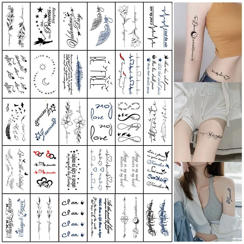 30pcs Feather Flower Waterproof Temporary Tattoos for Men Women Arm Neck Body Art Moon and Sun Fake Tattoos Flash Decals Tatoos
