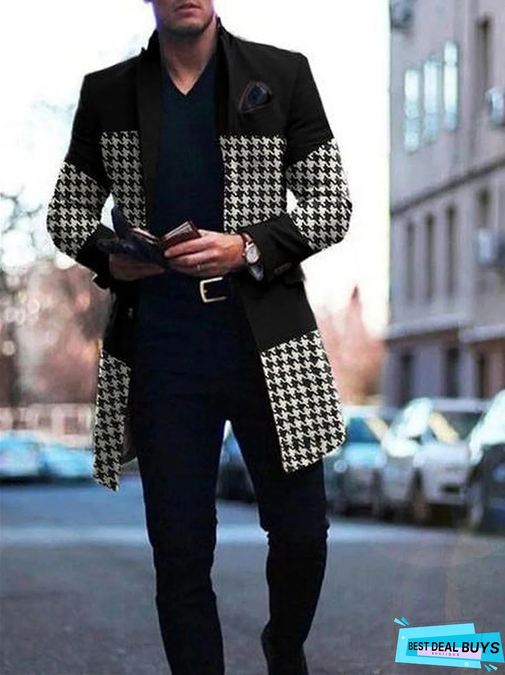 Men's Patchwork Casual Trench Coat