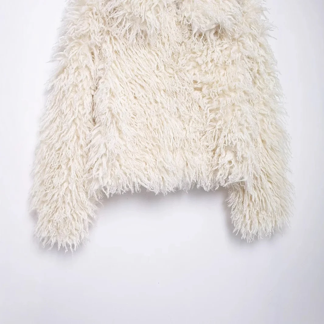 Nigikala Nigikala Winter New Temperament Simple Collar Long-Sleeved Artificial Fur Warm Coat Woman