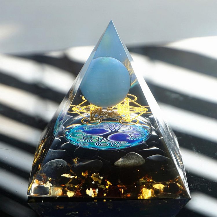  Kyanite with Obsidian Tree Of Life Orgone Pyramid
