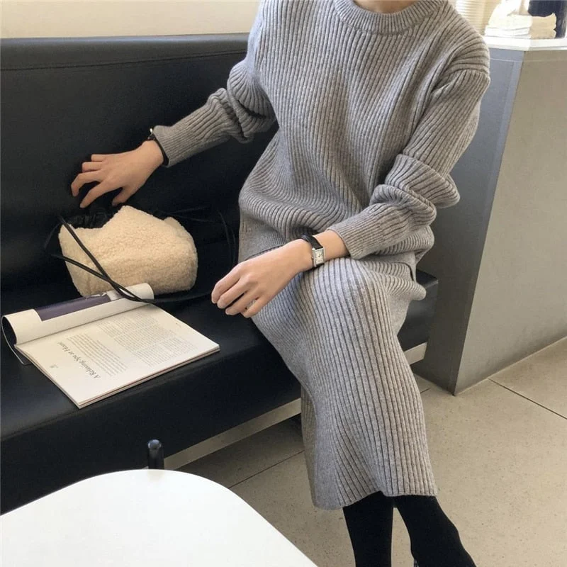 High Quality Winter Women's Costume Knitting Skirt Suit Long Sleeve Sweater + Slim Skirt Two-Piece Set