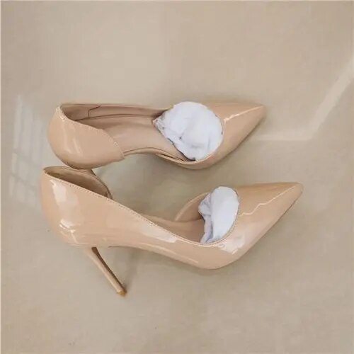 VCshoes Classic Nude Women Pumps 12cm High Heels Ladies Pointed Toe Evening Dress Stilettos Gloss Party Shoes QKOU007