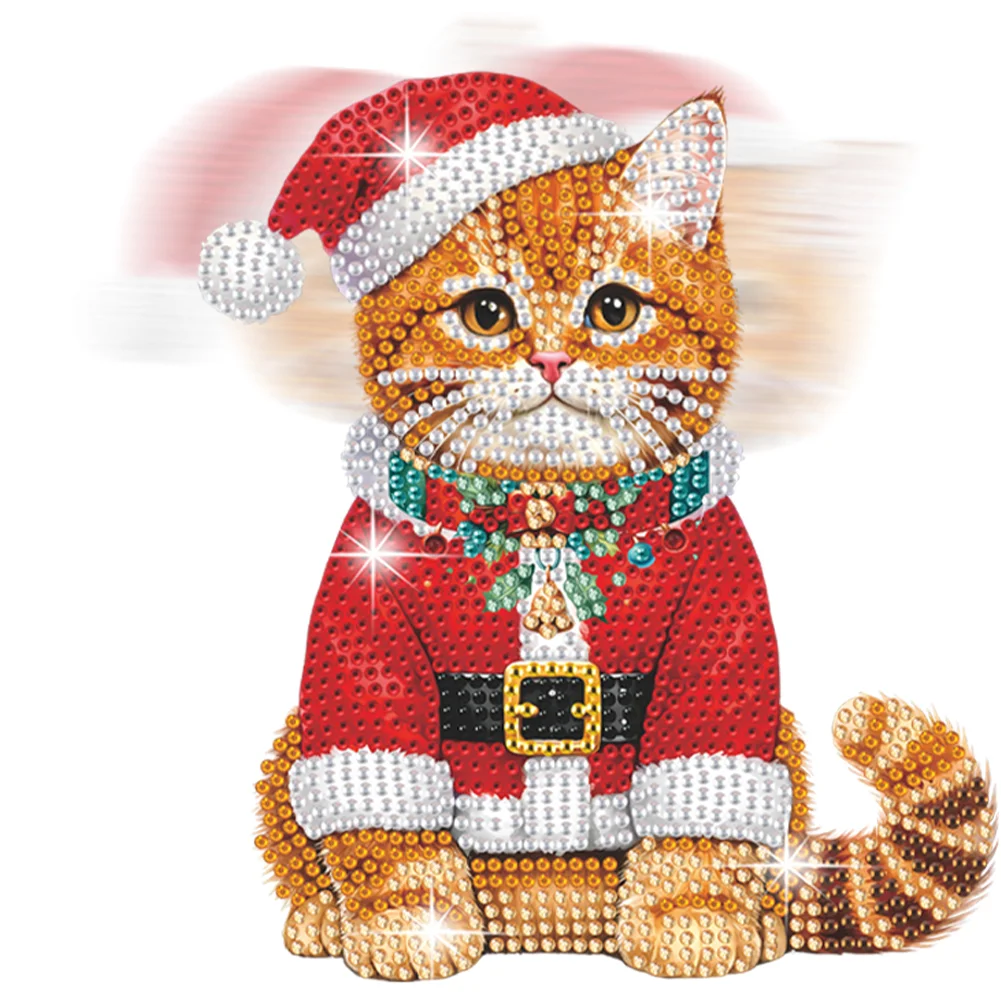 DIY Xmas Orange Cat Acrylic Shaking Head Desktop Diamond Painting Art Kits for Kids