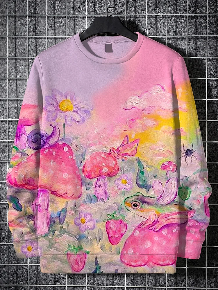 Men's Hippie Art Mushroom Frog Print Casual Sweatshirt