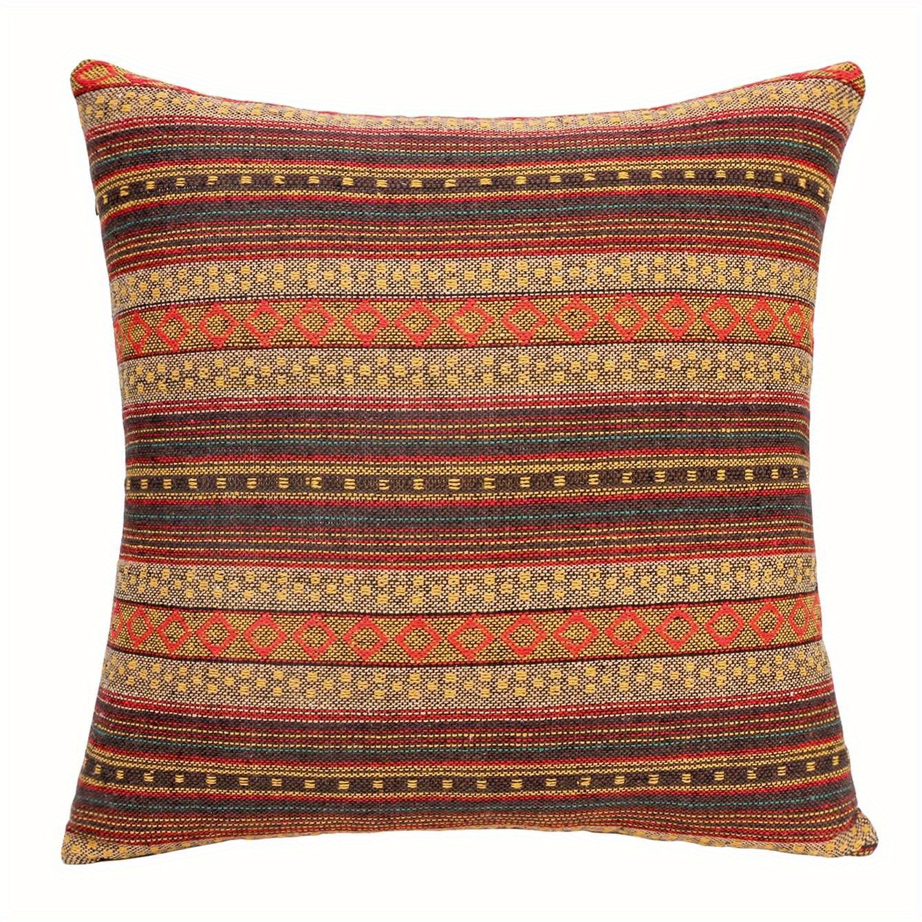 1pc Vibrant Bohemian Stripe Throw Pillow Cover - Double-Sided Ethnic Pattern Throw Pillow Covers for Couch, Sofa, Bed, and Living Room - Soft, Durable, and Machine Washable with Stylish Retro Design