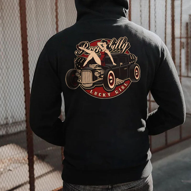 ROCKABILLY Sexy Lady Classic Car Print Men's Hoodie