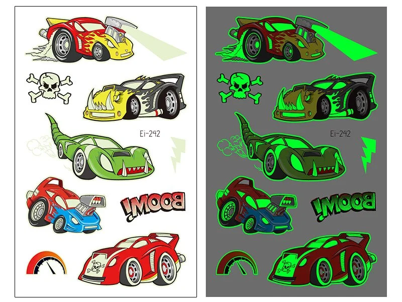 New Racing Waterproof Temporary Tatoo Sticker Children Cool Luminous Motorcycle Racing Fake Tattoo Night Glowing Tattoo Stickers