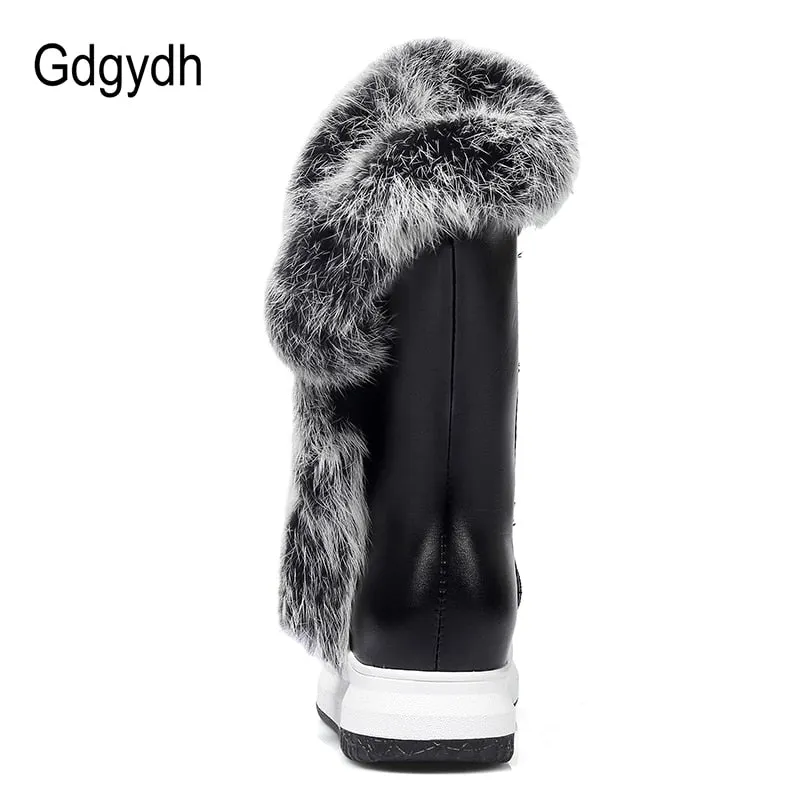 Gdgydh Animal Fur Women Snow Boots Flat Heels 2022 New Winter Cotton Shoes Woman With Zipper Black White Thick Plush Round Toe