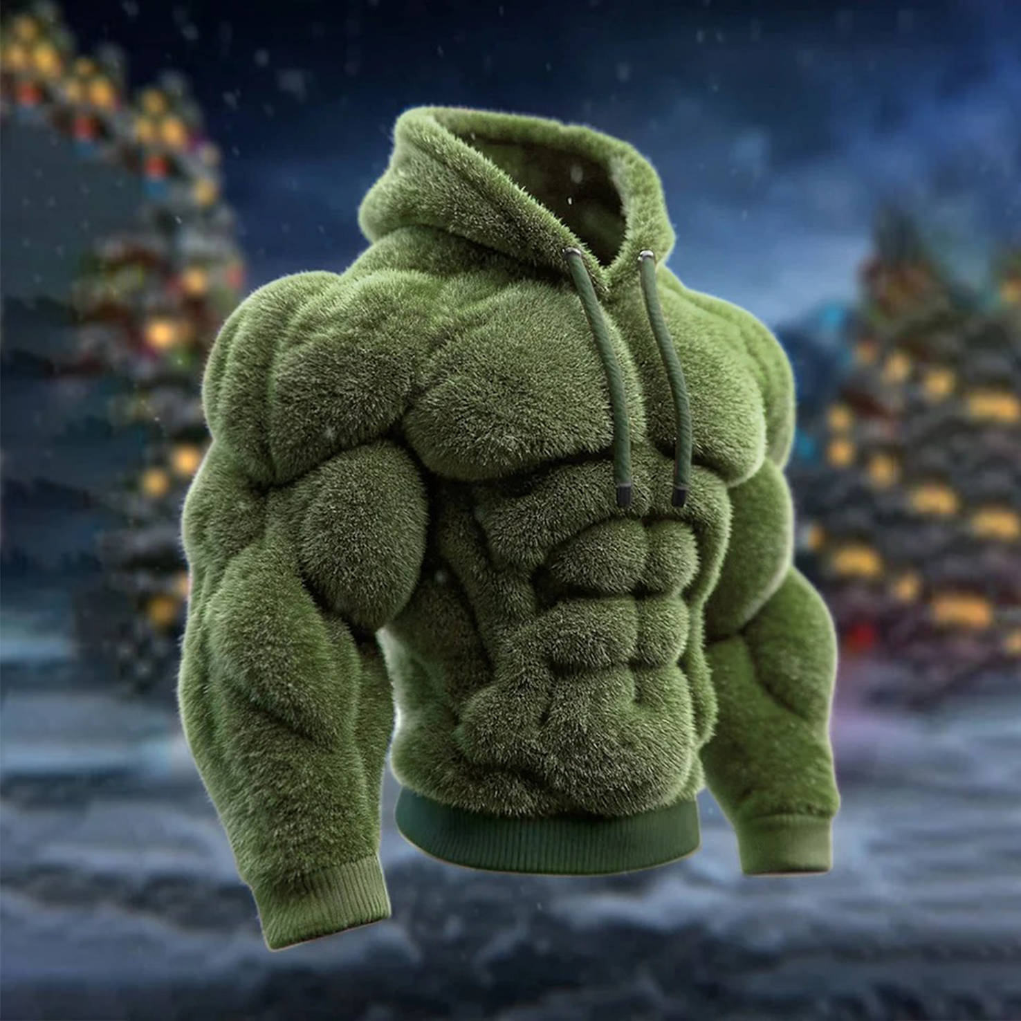 Men's Vintage Muscle Line Art Flannel Cozy 3D Print Hooded Sweatshirt