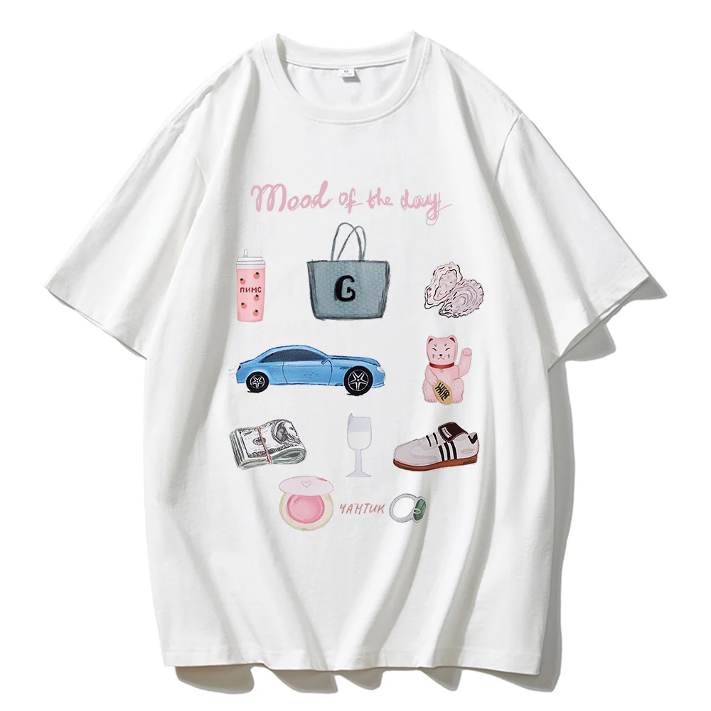 Athvotar Athvotar Hand-Painted Printed T-Shirts For Women's Summer New Loose Round-Neck Cotton Short-Sleeved Tops Ins