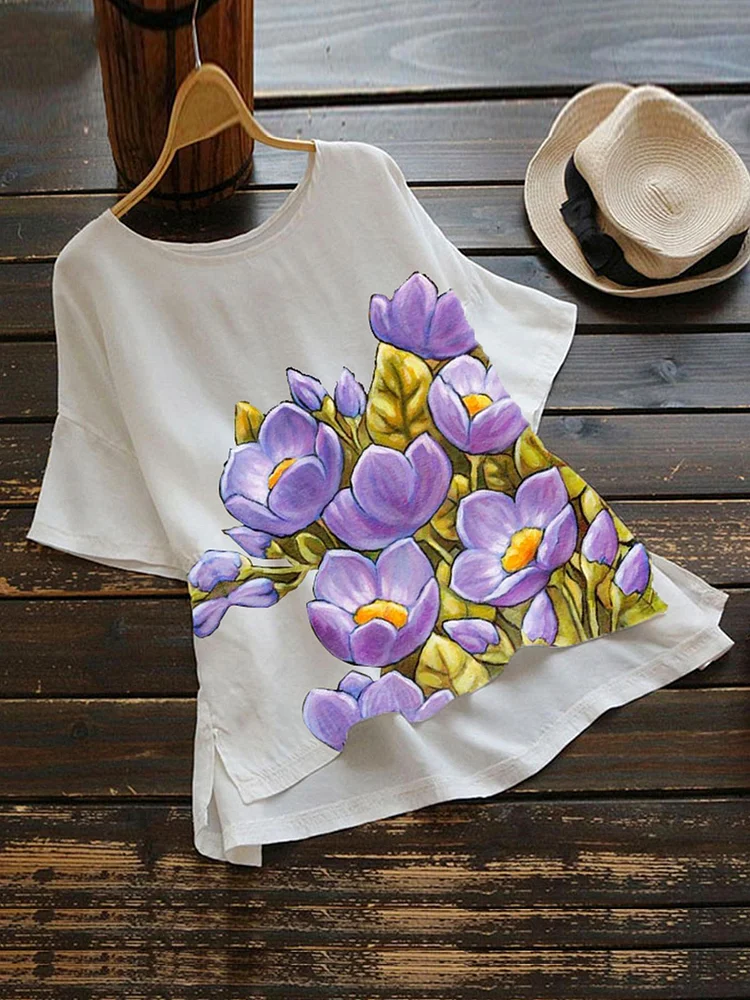 Bestdealfriday White Vintage Cotton Blend Floral Shirts Tops 9354796