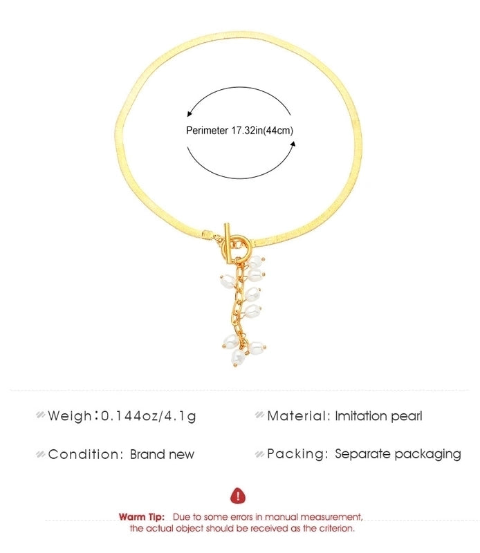 Baroque Palace Style Imitation Pearl Tassel Necklace Vintage Geometric Flat Snake Bone Necklace Europe And America  Niche Accessories