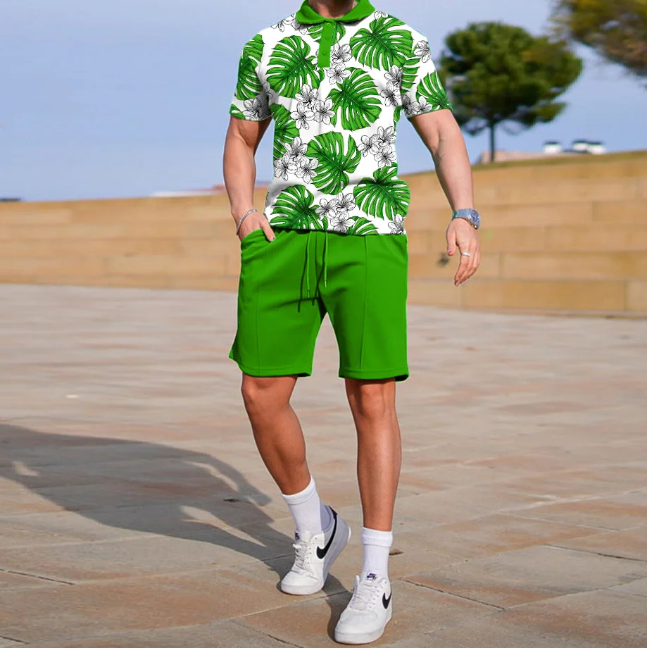 Fashion resort style casual lapel polo shirt suit
