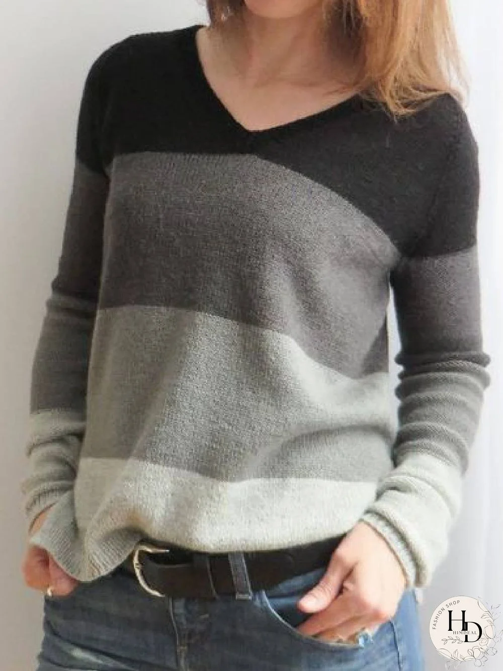 Black Long Sleeve Cotton-Blend Color-Block Sweater