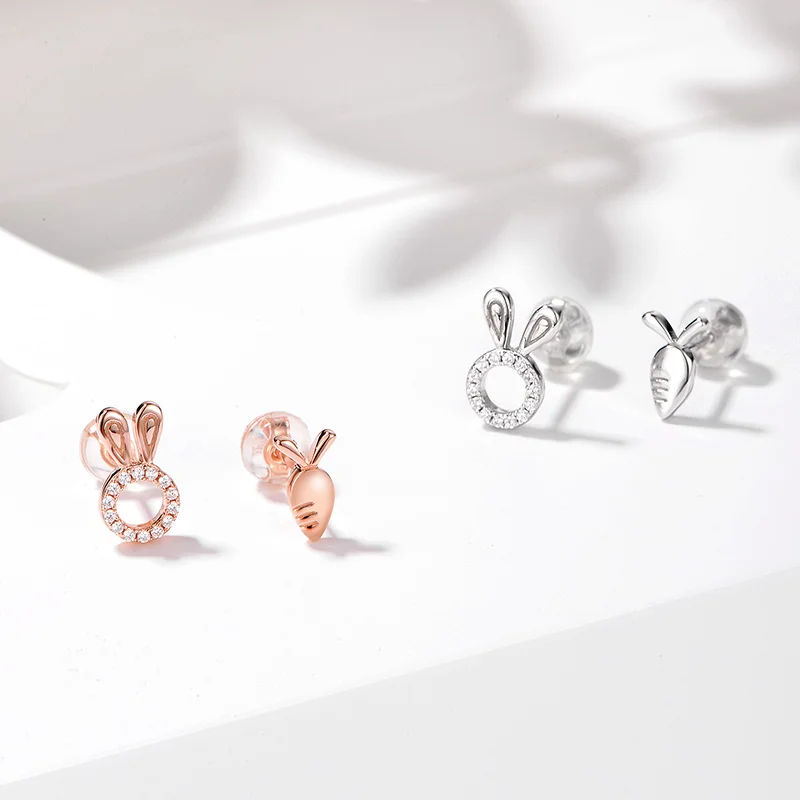 MeWaii® Sterling Silver Earring Rabbit Ears And Radish Shaped Zircons Earring Silver Jewelry S925 Sterling Silver Earring