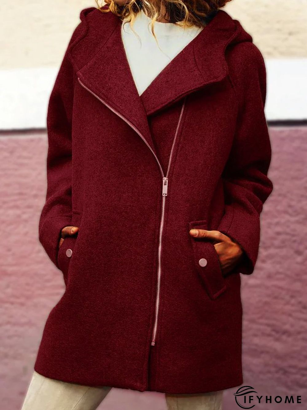 Hooded Asymmetrical Zipper Jacket Coat Overcoat | IFYHOME