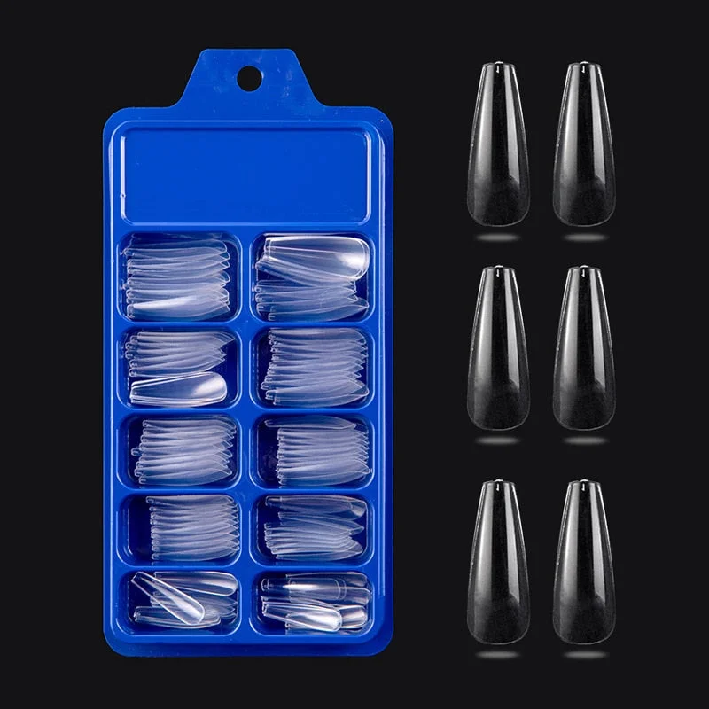 100 Pieces Long Press Fake Nails Full Acrylic Pressed Fake Nail Cover Reusable Full Coverage Nail Tips Manicure Tool CL05