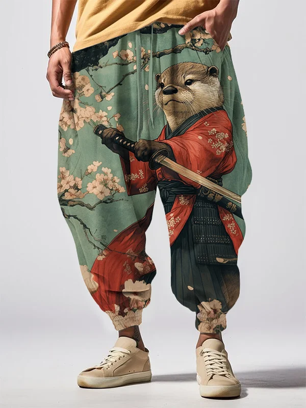 Men's Otter Warrior Training Art Print Loose Drawstring Waist Sweatpants