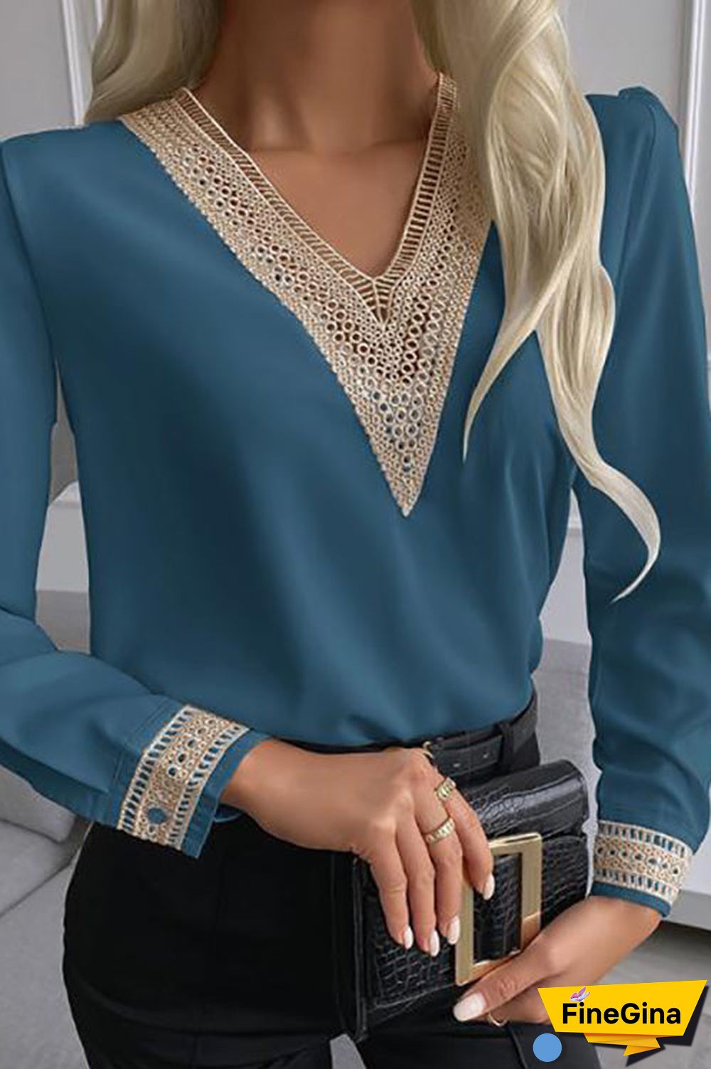 Lace Stitching V Neck Shirt
