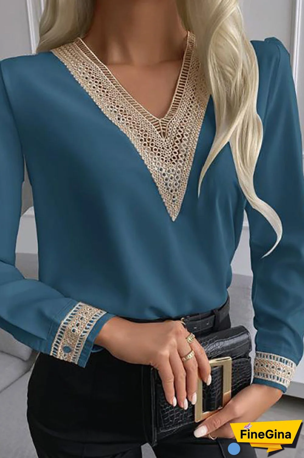 Lace Stitching V Neck Shirt