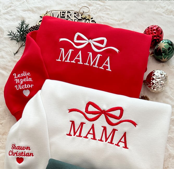 Loveyoufancy Custom Bow Mama/Grandma Embroidered Sweatshirt