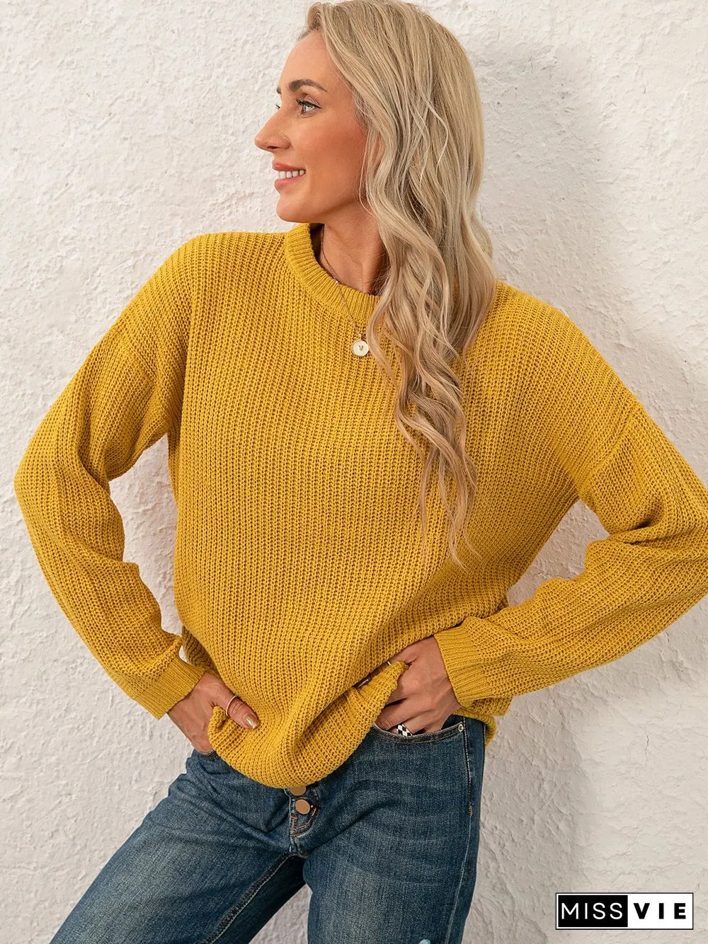 Women Sweet Mid-weight Micro-Elasticity Date Long sleeve Crew Neck Regular Sweater