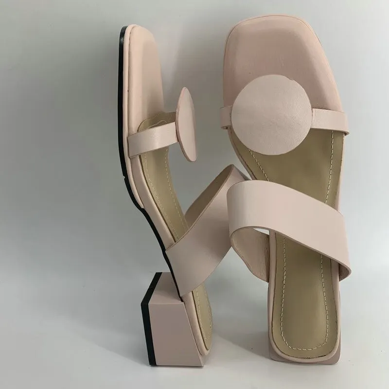 Big size 33-48 summer high heels slippers woman pu leather open toe fashion slippers elegant woman shoes concise slides