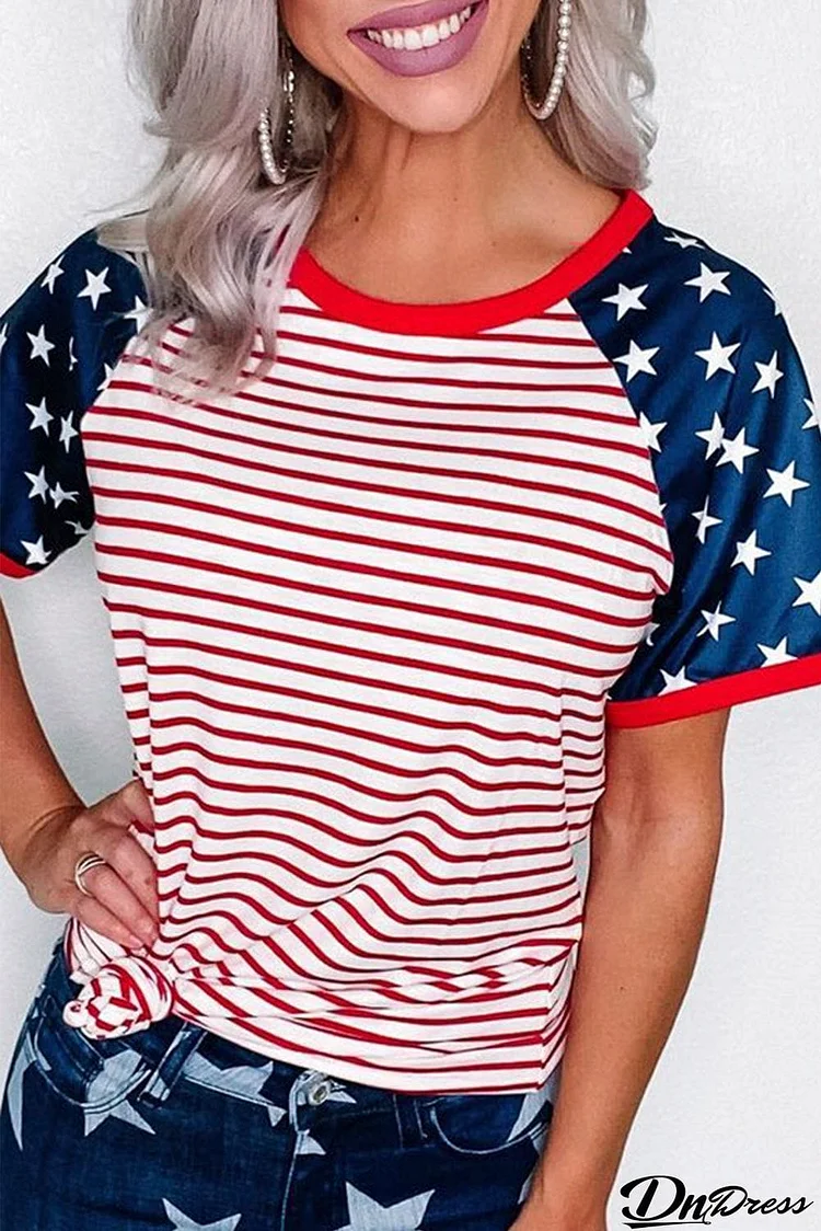 Stars and Stripes Flag Pattern T-shirt