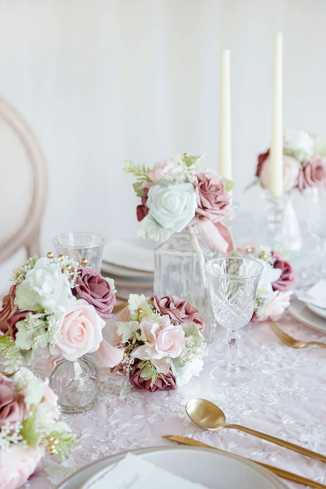 Mini Bouquet Centerpiece Set in Dusty Rose & Cream