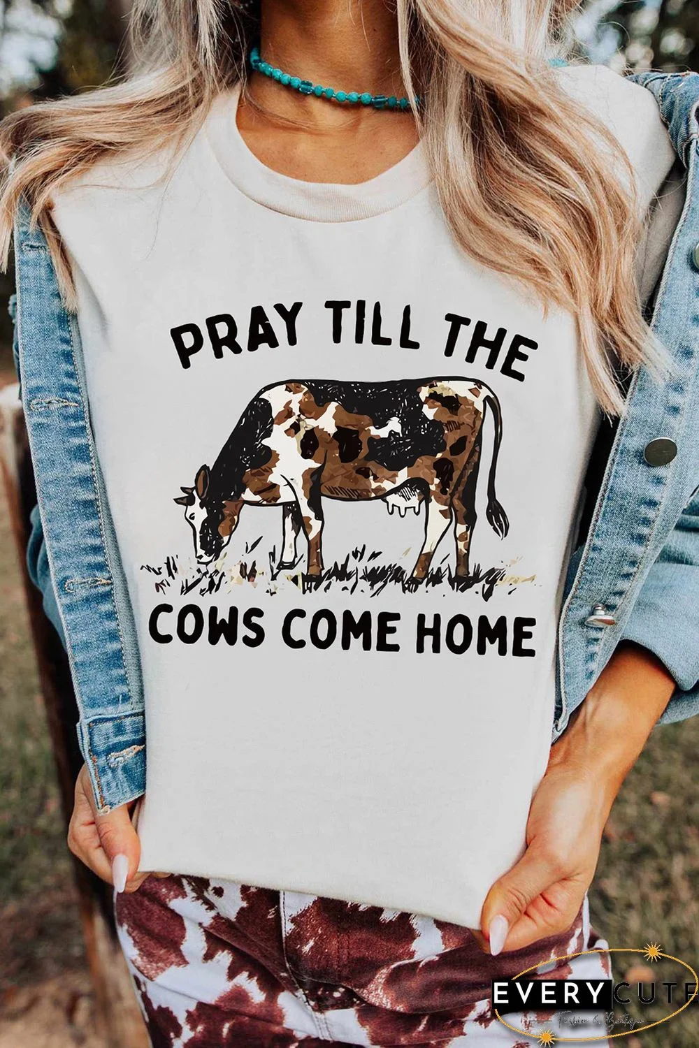 White Pray Till The Cows Come Home Graphic T Shirt