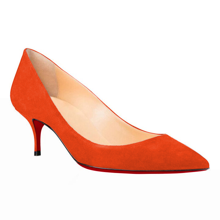 60mm Kitten Heels Pumps Summer Daily Orange Suede-vocosishoes