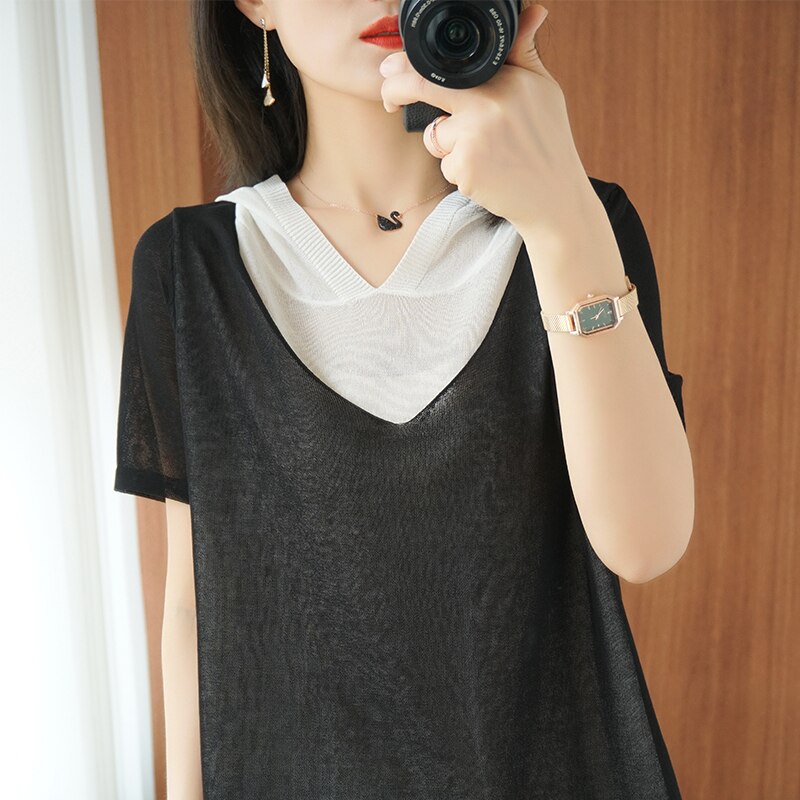 Summer Casual Stitching V-neck T-shirts