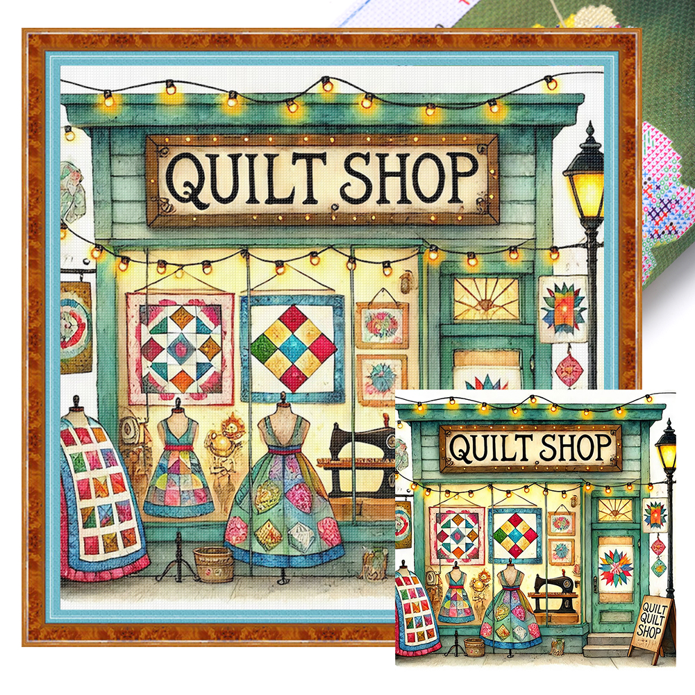 Sewing Cottage Full 14CT Pre-stamped Canvas(40*40cm) Cross Stitch