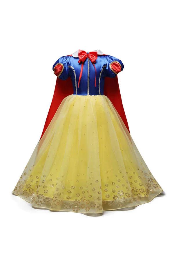 Halloween Little Girl Fairytale Snow White Costume With Cape Yellow-elleschic