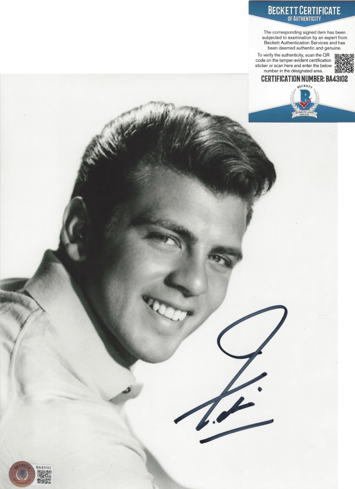 SINGER FABIAN FORTE SIGNED 8x10 Photo Poster painting B 1950'S TEEN MUSIC IDOL BECKETT COA BAS