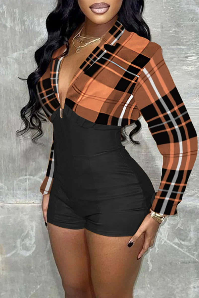 Casual Print Split Joint V Neck Straight Jumpsuits