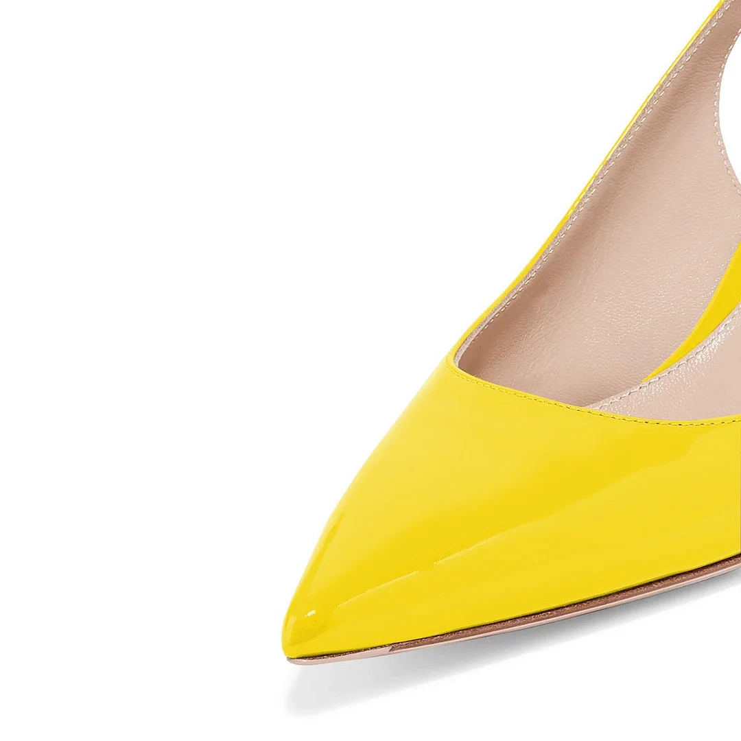 Yellow Pointed Toe Kitten Heel Pumps for Women with Slingback