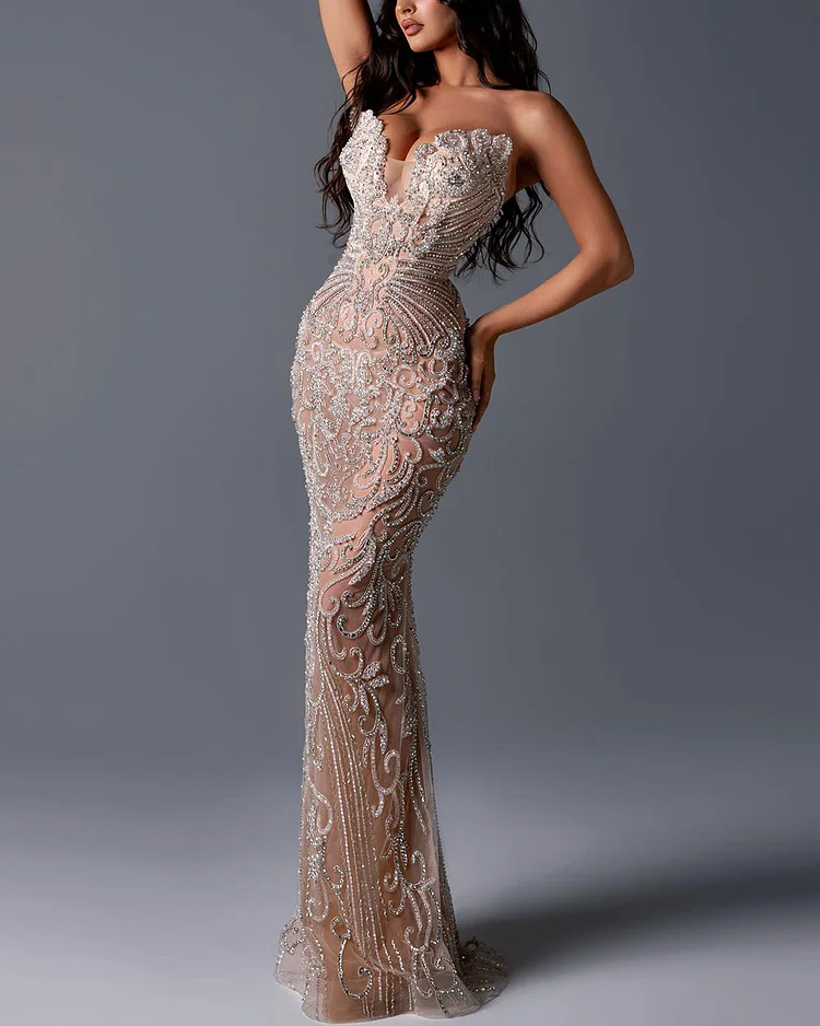 Luxurious Crystal Embellished Sequin Gown