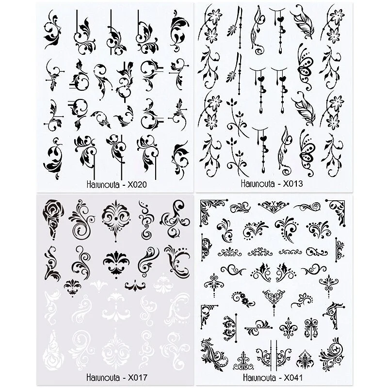 Harunouta 4pcs Geometry Color Wave Line Water Decals Stickers Flower Leaves Slider For Nails Spring Summer Nail Art Decorations-Nail Inspo