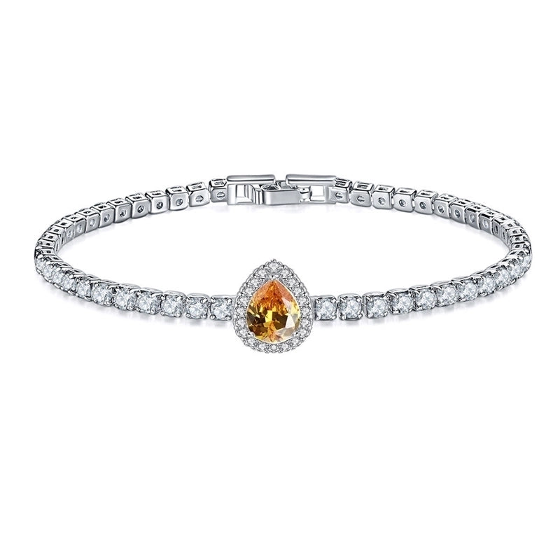 Copper Rhodium Plated Minimalist Shiny Inlay Round Water Droplets Heart Shape Zircon Tennis Bracelet