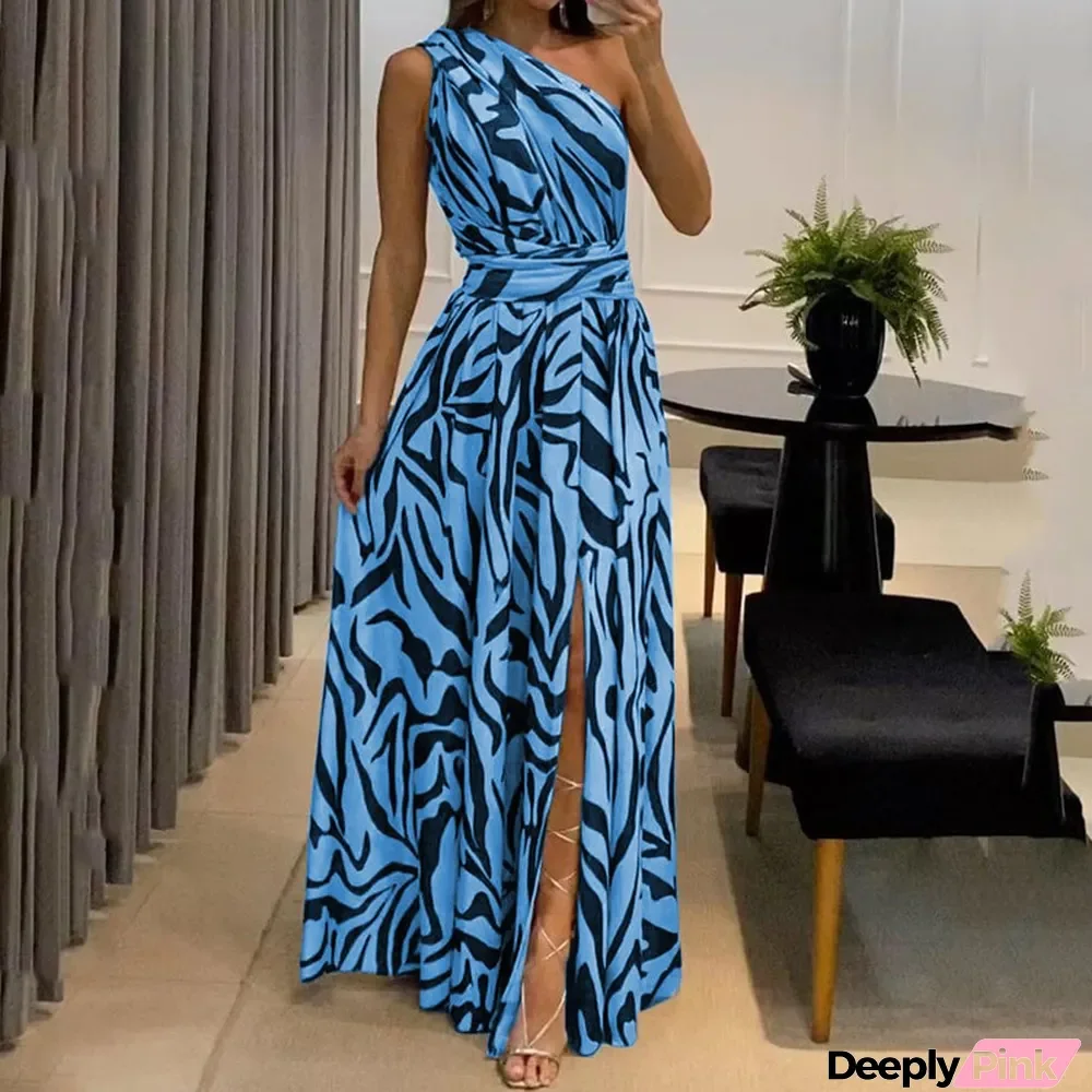 Summer Women's Sexy One Shoulder Sleeveless Printed Long Maxi Dress For Women