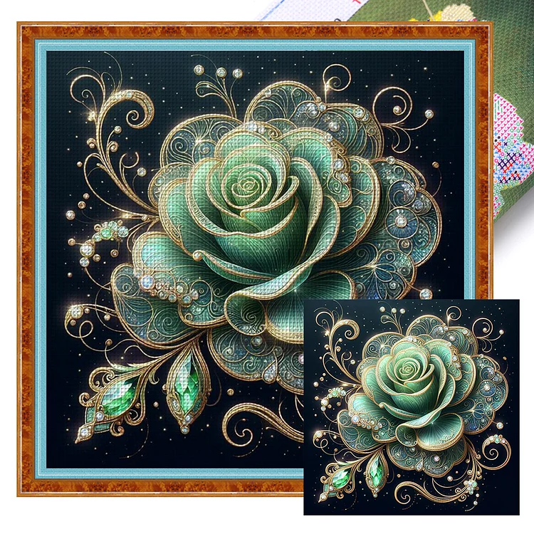 Gorgeous Green Rose (40*40cm) 11CT Stamped Cross Stitch gbfke