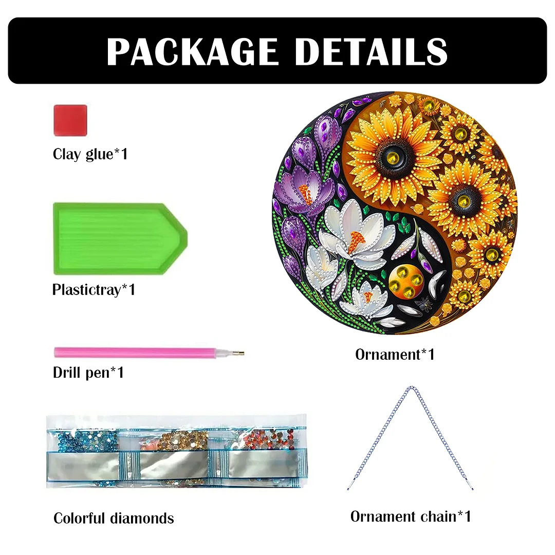 Flower Yin Yang 2D Flat DIY Diamond Painting Set Diamond Art Pendant Home Decor