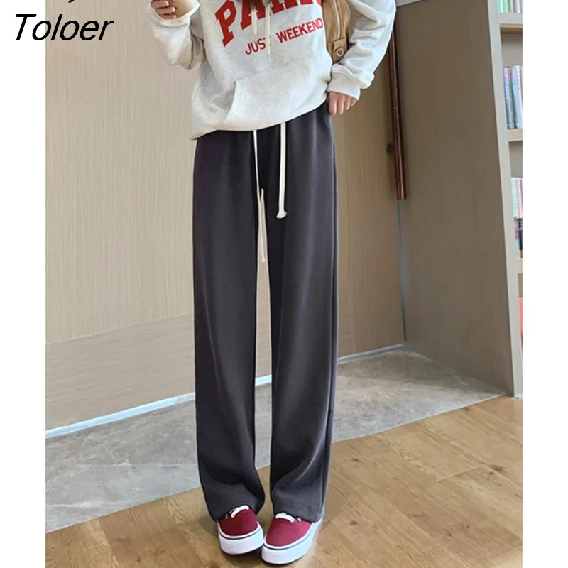 Toloer Gray Black Sweatpants Women Baggy Pants Female Jogger Wide Leg Trousers Autumn Winter Drawstring Woman Sport Pants XS-XL