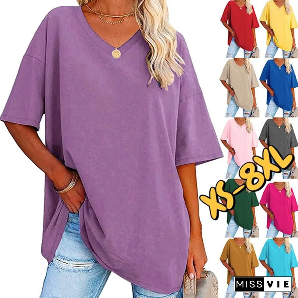 XS-8XL Spring Summer Tops Plus Size Fashion Clothes Womens Casual Short Sleeve Tee Shirts