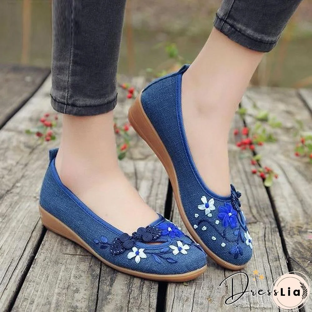 3D Flowers Women Linen Slip On Ballet Flats Breathable Fabric Shoes