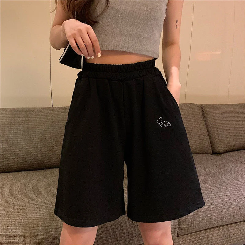 Shorts Women Embroidery Elasticity Lovely Girls Korean Style Sweet Students Harajuku Colorful Simple Oversize Trousers Female