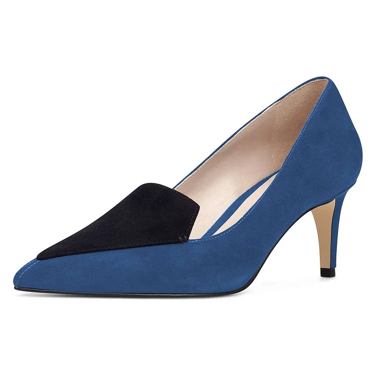 Blue Stiletto Heels Pointy Toe Vegan Suede Pumps |FSJ Shoes